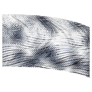 color guard flag with a White Background and Dark Navy Halftone Grunge with Silver to Black Ombre Gradient Wave Fused Metallic