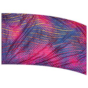 color guard flag with a Fuchsia Background and Blue Halftone Grunge with Gold to Fuchsia Ombre Gradient Wave Fused Metallic