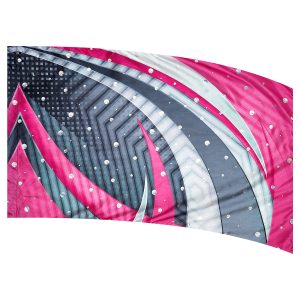 color guard flag with an abstract Digital Design in Pink, Whites, and Greys with Silver Dot Fused Metallic