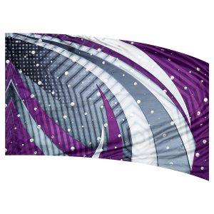 color guard flag with an Abstract Digital Design in Purple, Whites, and Greys with Silver Dot Fused Metallic