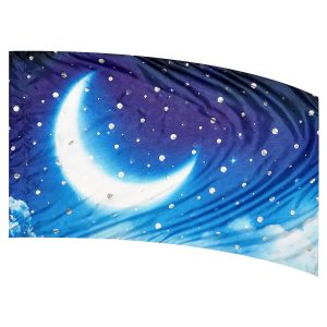 color guard flag with a Night Sky with Crescent Moon Design with Silver Dot Fused Metallic