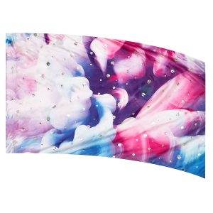 color guard flag with a Pink, Purple, Blue, and white Smoke Design with Silver Dot Fused Metallic