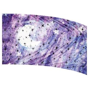 color guard flag with a Abstract Moon and Stars Design in Purple, Lilac, and Blues with Silver Starburst Fused Metallic