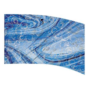 color guard flag with a Blue and Black marbling with Silver Fused Metallic