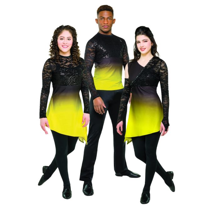 styleplus hit tunic and spin tunic and top on three model in black and yellow