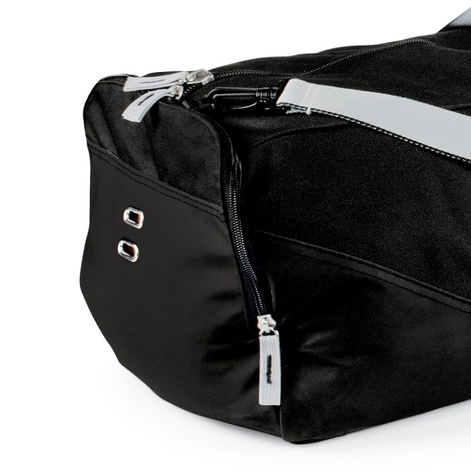 black and grey large color guard storage bag close up on side pocket