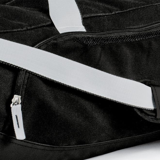 black and grey large color guard storage bag close up on strap