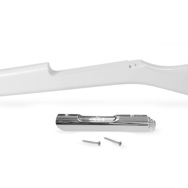 silver dsi replacement elite guard rifle bolt and screws next to white rifle