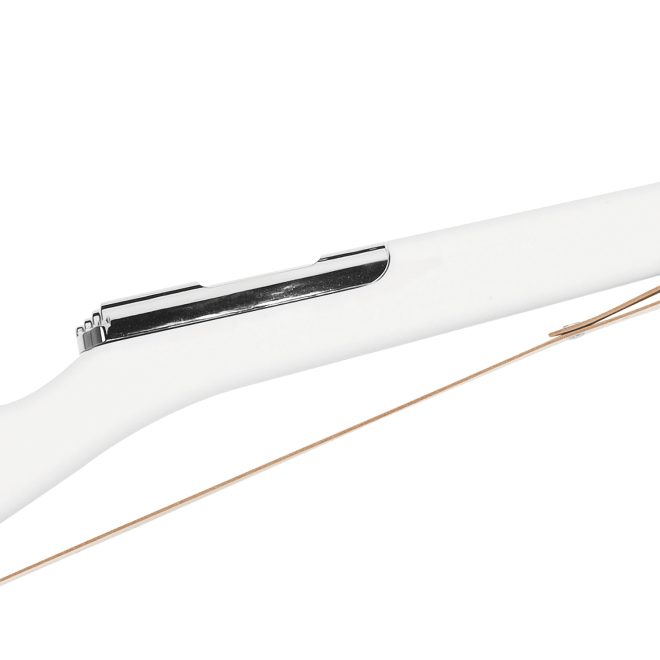 white dsi elite 2 color guard rifle midsection with silver bolt and white strap