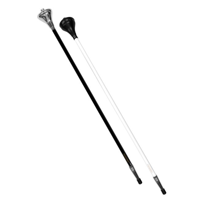 one black with metal dome the amazing drum major baton and one white with black rubber dome the amazing drum major baton