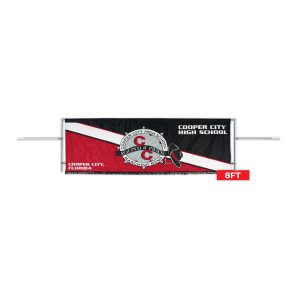 deluxe 8ft banner marching frame 36in uprights with red, black and white banner