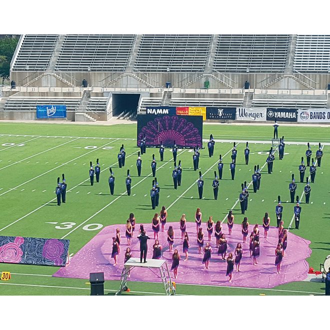 purple flower digitally printed field and floor tarp used on football field during performance