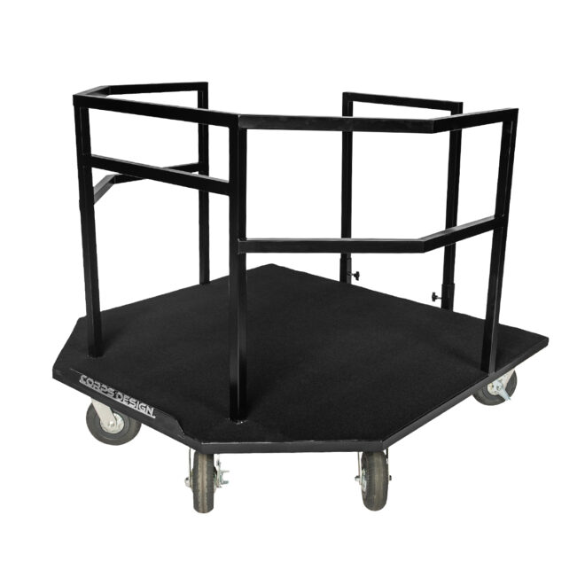 Black Corps Design Drum Set cart, front left three-quarters view