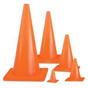 orange pylon field cones in various sizes