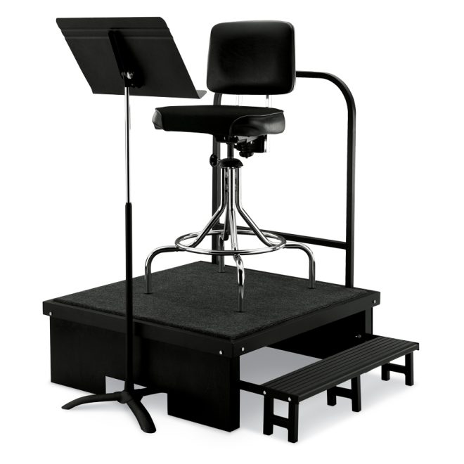 dsi deluxe concert podium with chair sitting on it and music stand in front