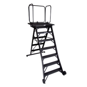 black jarvis 72 inch marching band podium with railing, left three-quarters