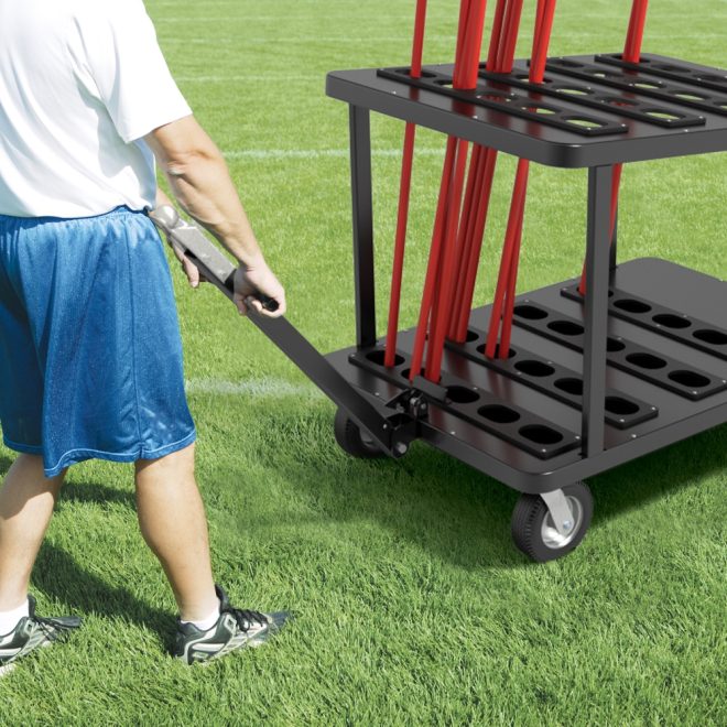 stageright flag cart with flags being carted across field