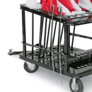 stageright flag cart sabre attachment with flags, sabres, and rifles close up