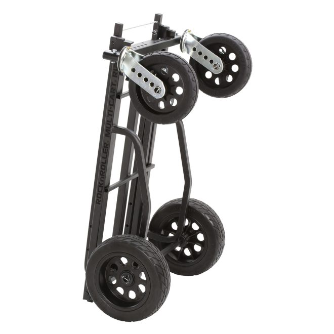 rock n roller r12s all terrain multi cart standing on 2 wheels base shortened sides folded