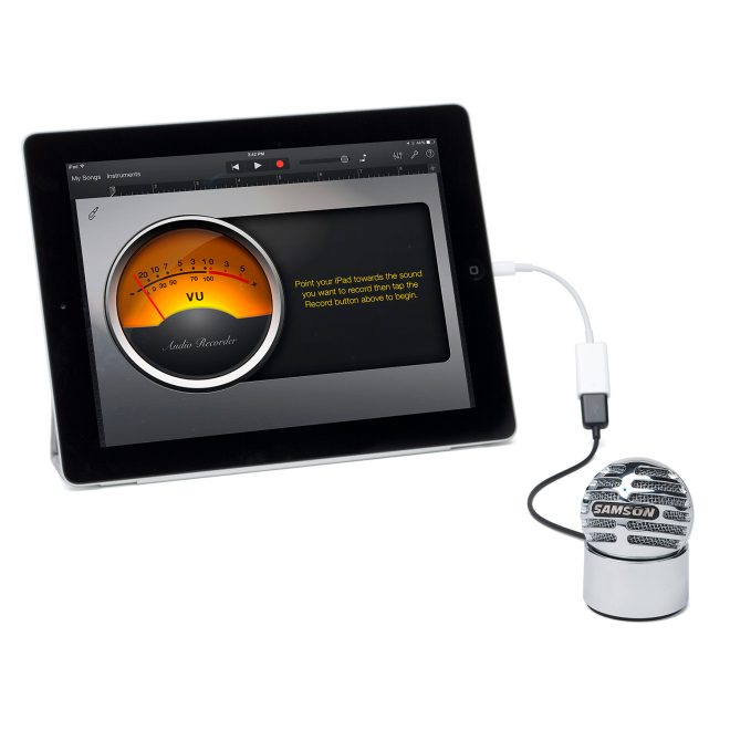 samson meteorite usb condensor microphone connected to tablet