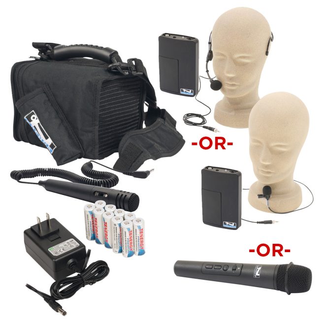 anchor audio minivox lite deluxe package. Minivox Lite, rechargeable AA alkaline battery kit, soft case, wired handheld mic, and your choice of handheld, lapel, or headband mic