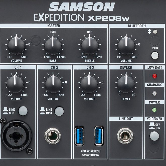 samson expedition xp208w portable pa controls