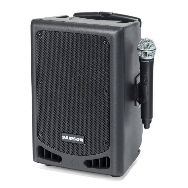 samson expedition xp208w portable pa with mic attached