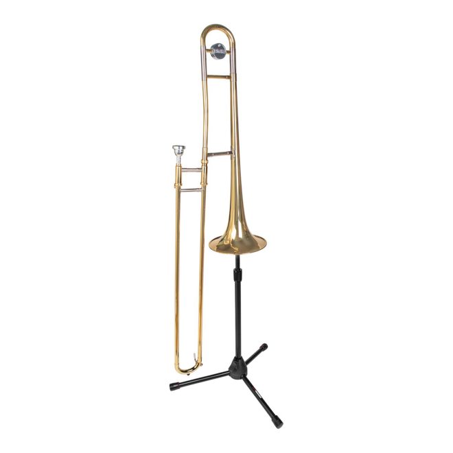 black gator tripod stand for trombone with gold trombone