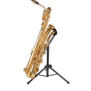 black gator tripod stand for standard size baritone sax with gold instrument