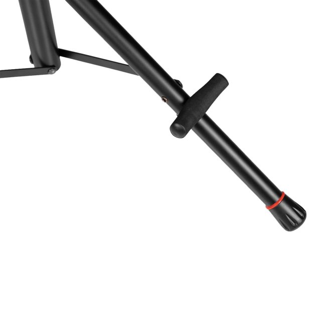 black gator tripod stand for standard size baritone sax close up of leg where instrument rests