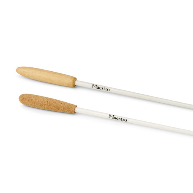 one cork and one wood handle conductors baton