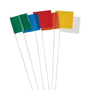 kelly, royal, red, orange, yellow, and white field marking flags