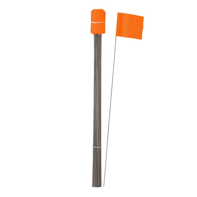 bundle of orange field marking flags