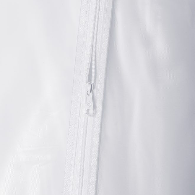 close up zipper clear vinyl garment bag