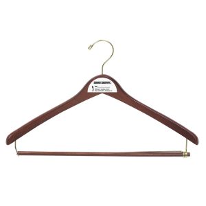 brown wood uniform hanger