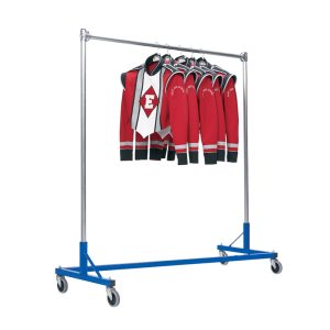 royal single tier z rack with uniforms hanging