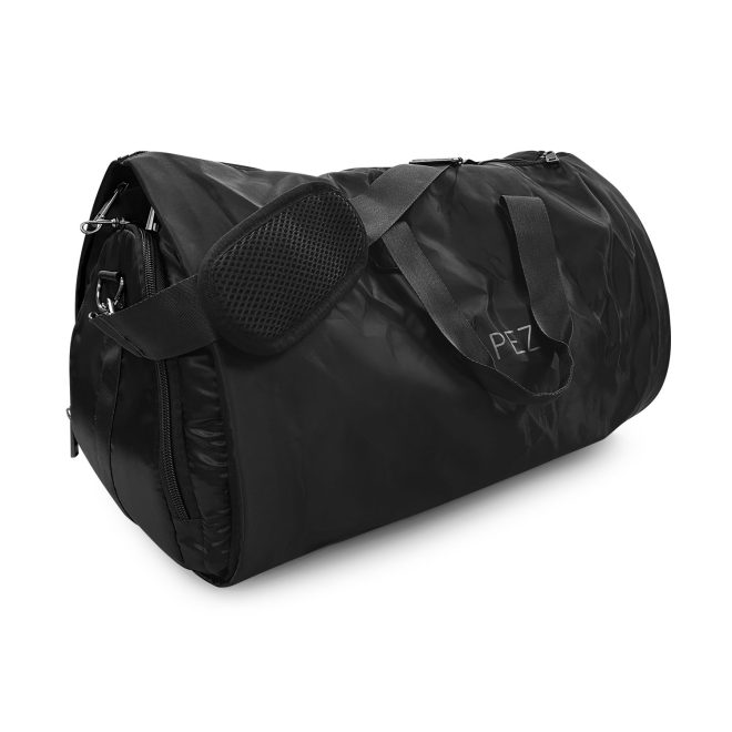 black capezio garment duffle bag zipped up