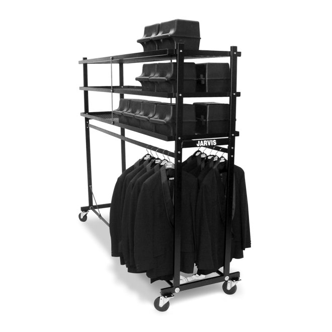 jarvis uniform hat mover with jackets hung and hats