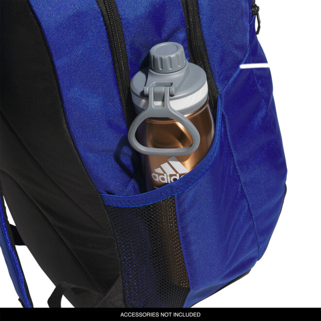 royal adidas striker 3 backpack, side cup holder detail
