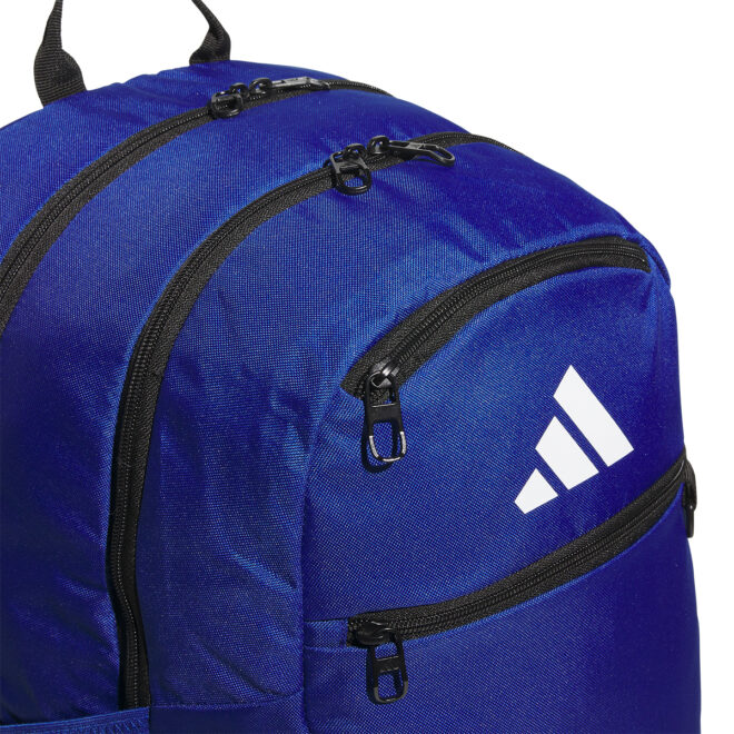 royal adidas striker 3 backpack, front top detail