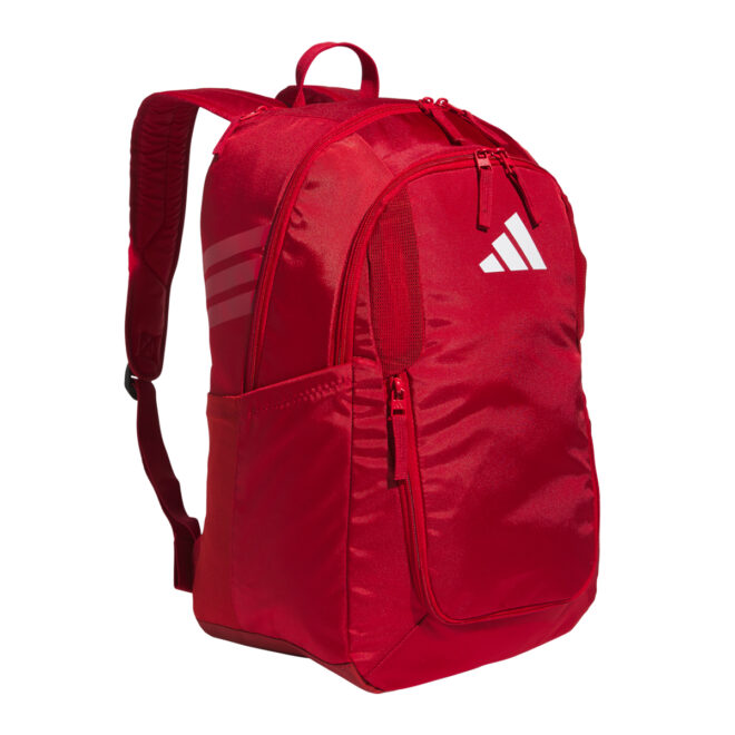 team power red adidas stadium 4 backpack, front right three-quarters