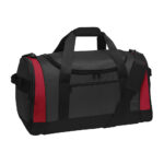 dark grey and red voyager sport duffel front view