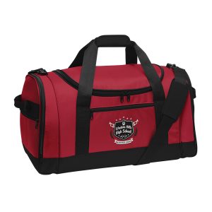 custom red voyager sport duffel front view