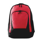 red and black ripstop backpack front view