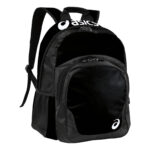 black and black asics team backpack front view