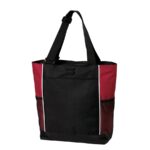 black and red panel tote bag front view