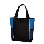 black and royal panel tote bag front view