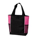black and tropical pink panel tote bag front view