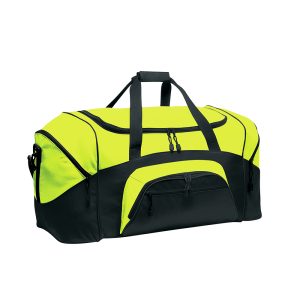 safety yellow and black colorblock sport duffel front view