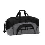 heather grey and black colorblock sport duffel front view